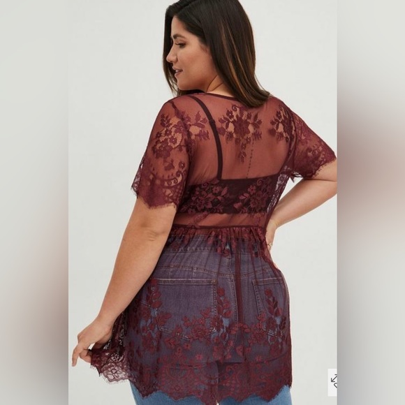 Torrid Babydoll Sheer Lace Short Sleeve Top - Picture 2 of 4